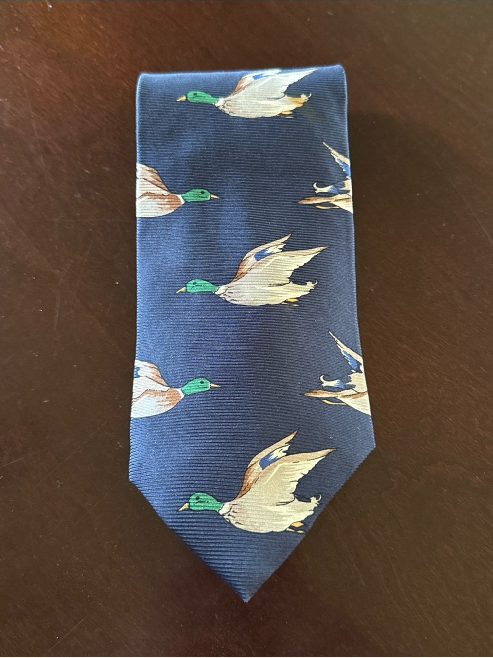 Wembley Navy Flying Mallard Duck Silk Necktie